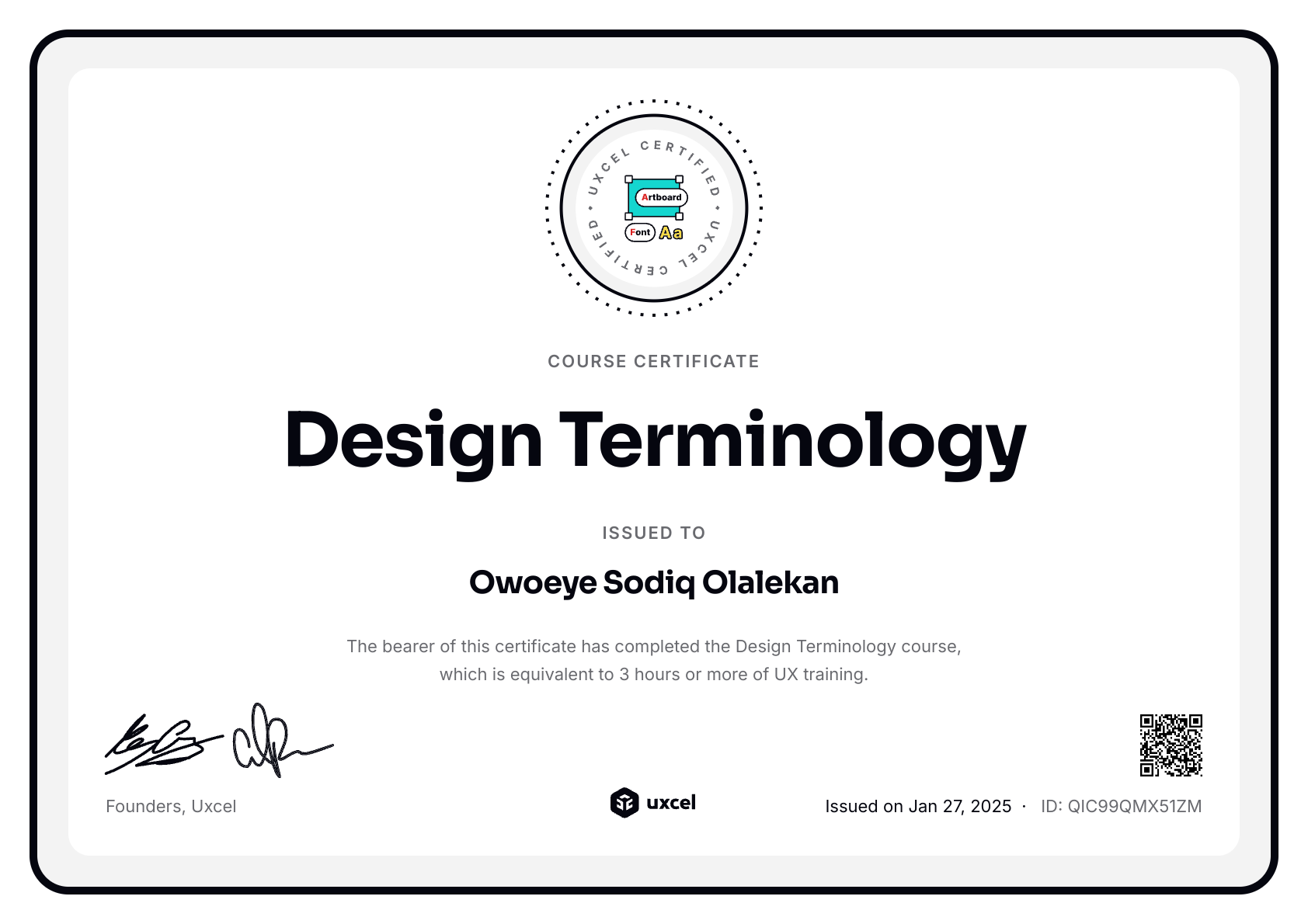 Owoeye Sodiq Olalekan's certificate